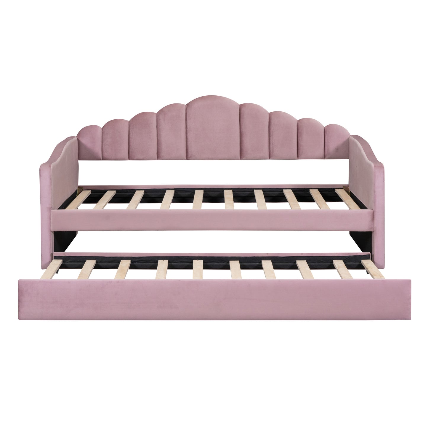 upholstered daybed with trundle & usb charging ports, pink