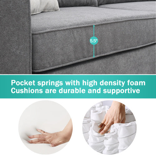modern l shape couch with 3 pillows