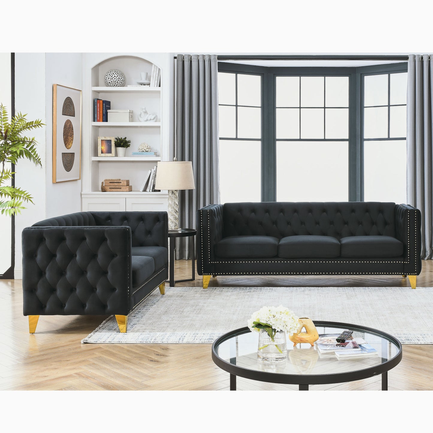 3-seater + 2-seater combination sofa, black velvet