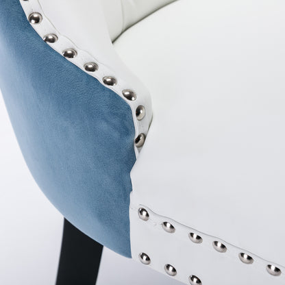 Nikki Collection Modern High-end Tufted Dining Chairs 2-Pcs Set, White+Light Blue
