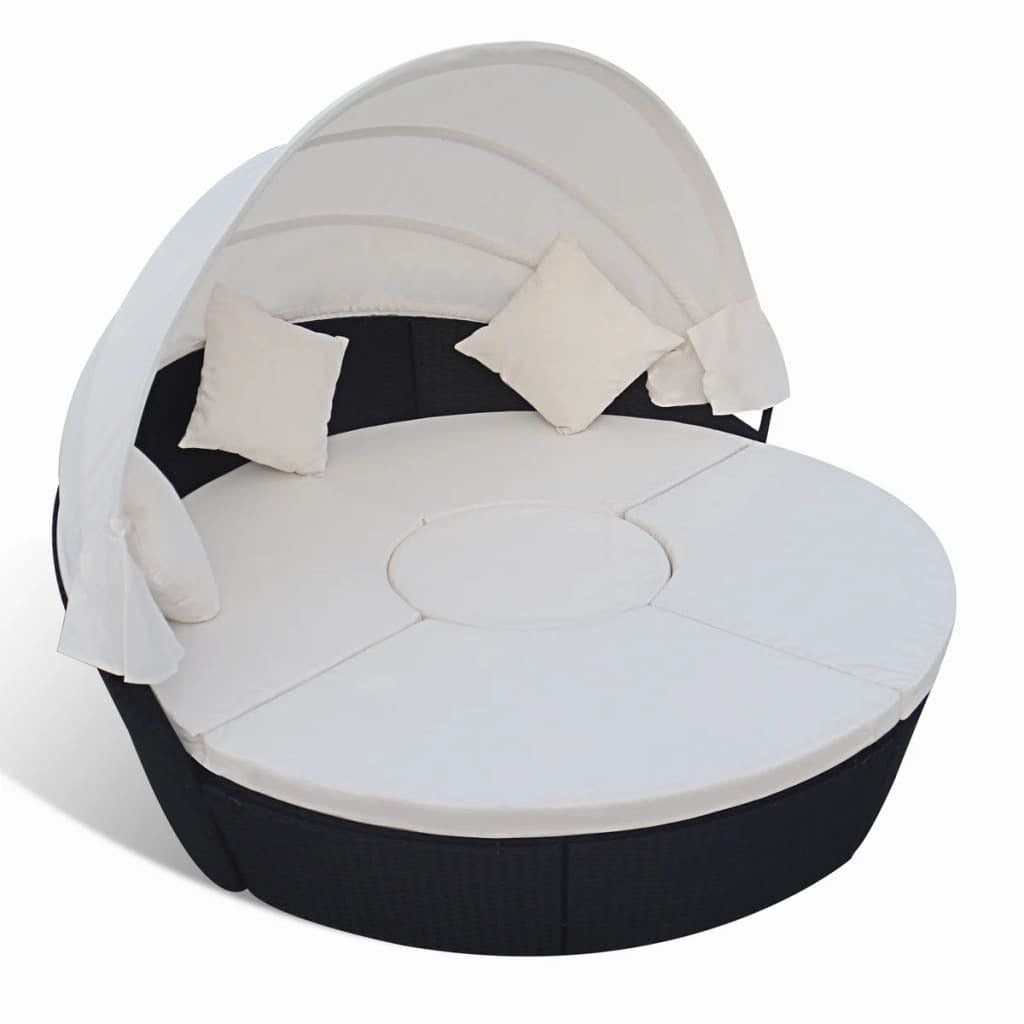patio lounge bed with canopy poly rattan black