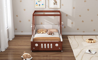 Fun Play Design Twin Size Car Bed, White+ Orange