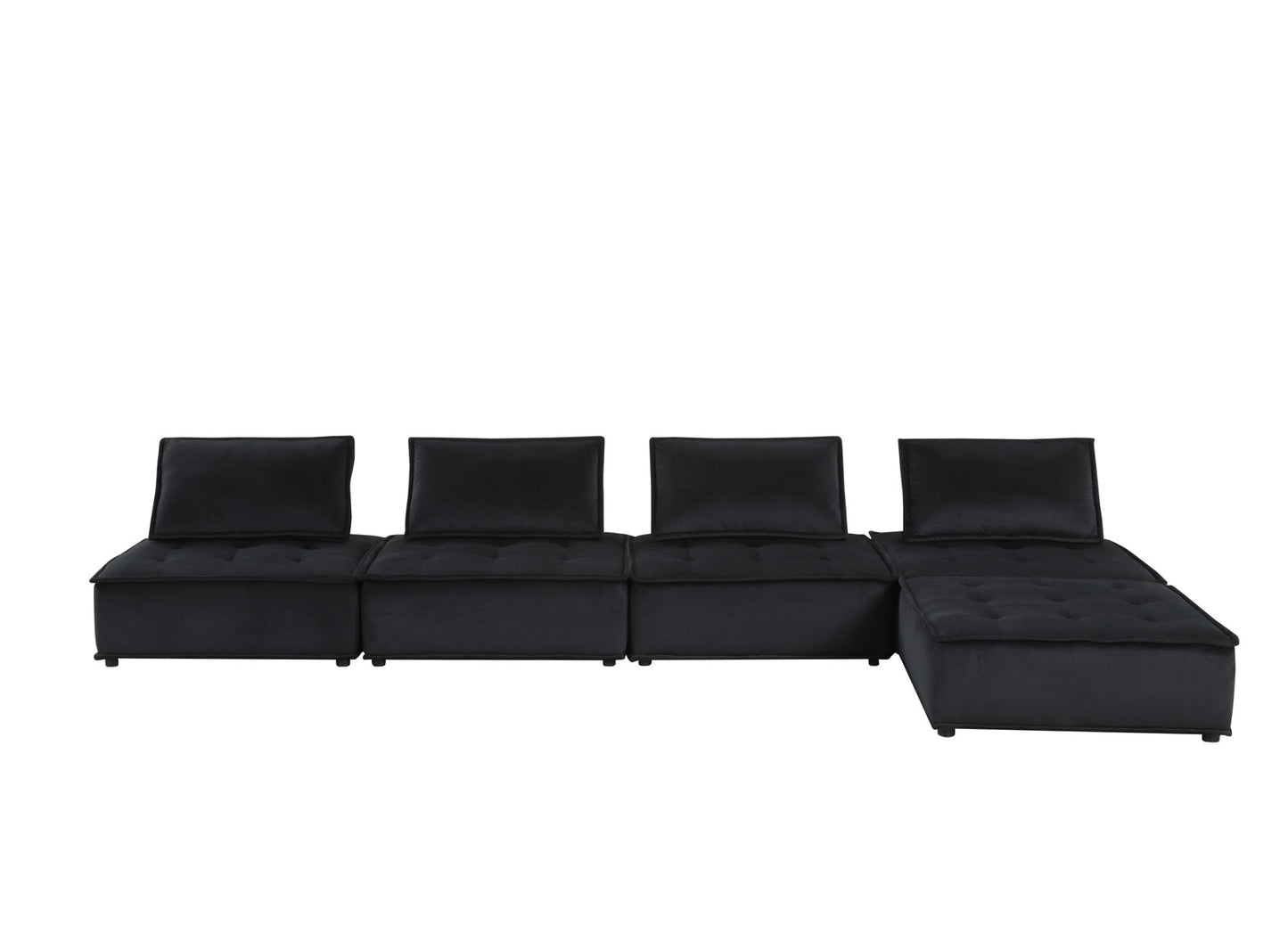 anna  black velvet 5 pc sectional sofa with ottoman