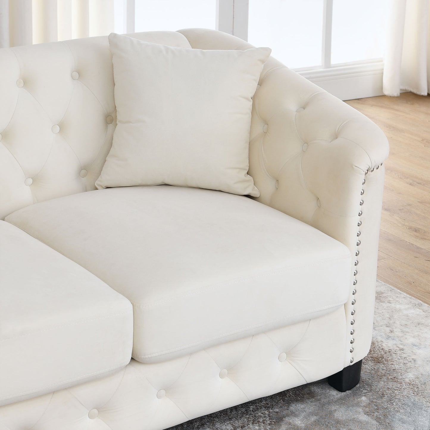 riri modern chesterfield velvet sofa, beige