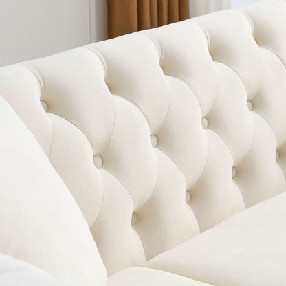 3-seater + 3-seater Combination Sofa, Beige Velvet