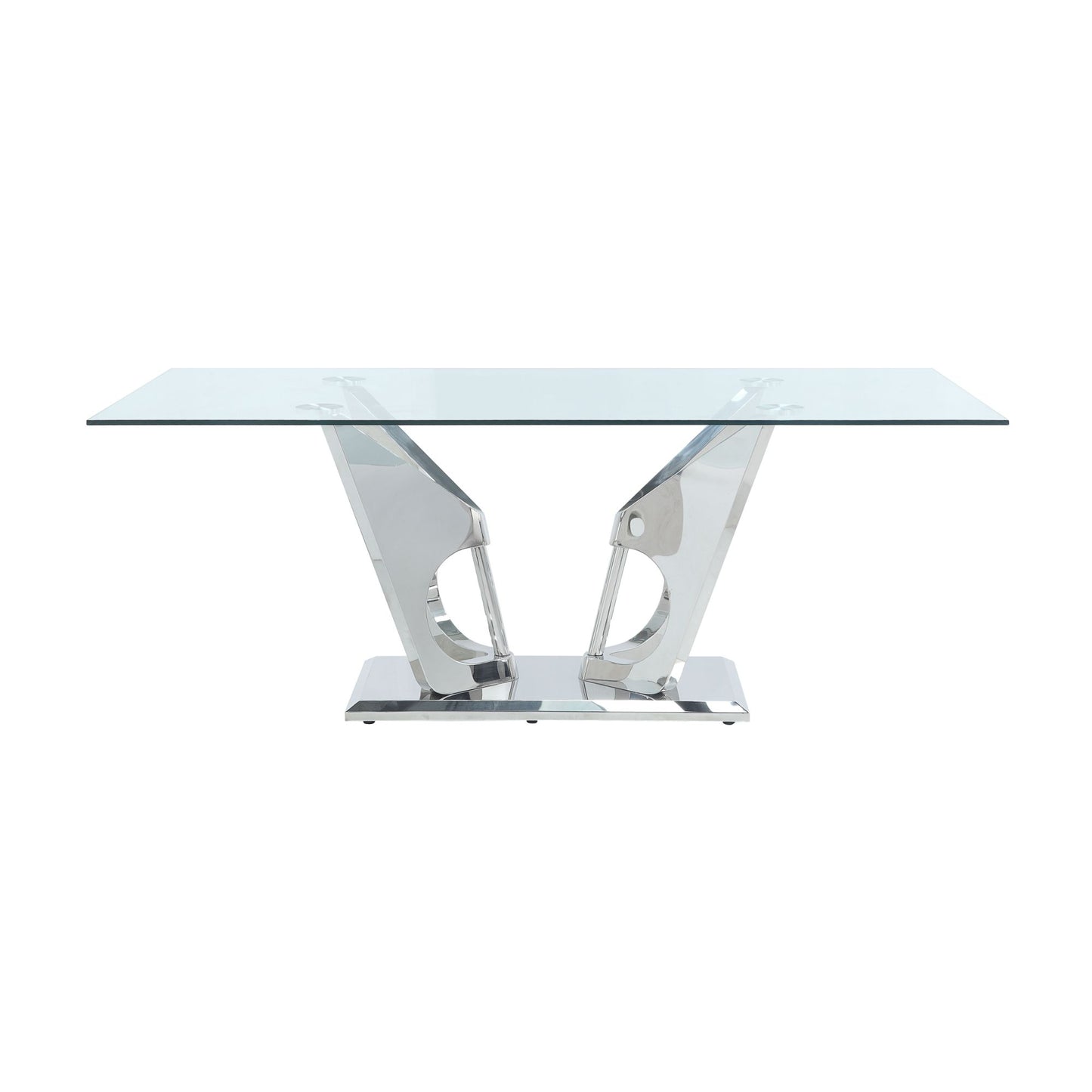acme azriel dining table, clear glass & mirrored silver finish dn0