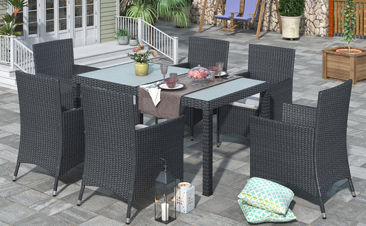 TOPMAX 7- Piece Rattan Patio Set, Black