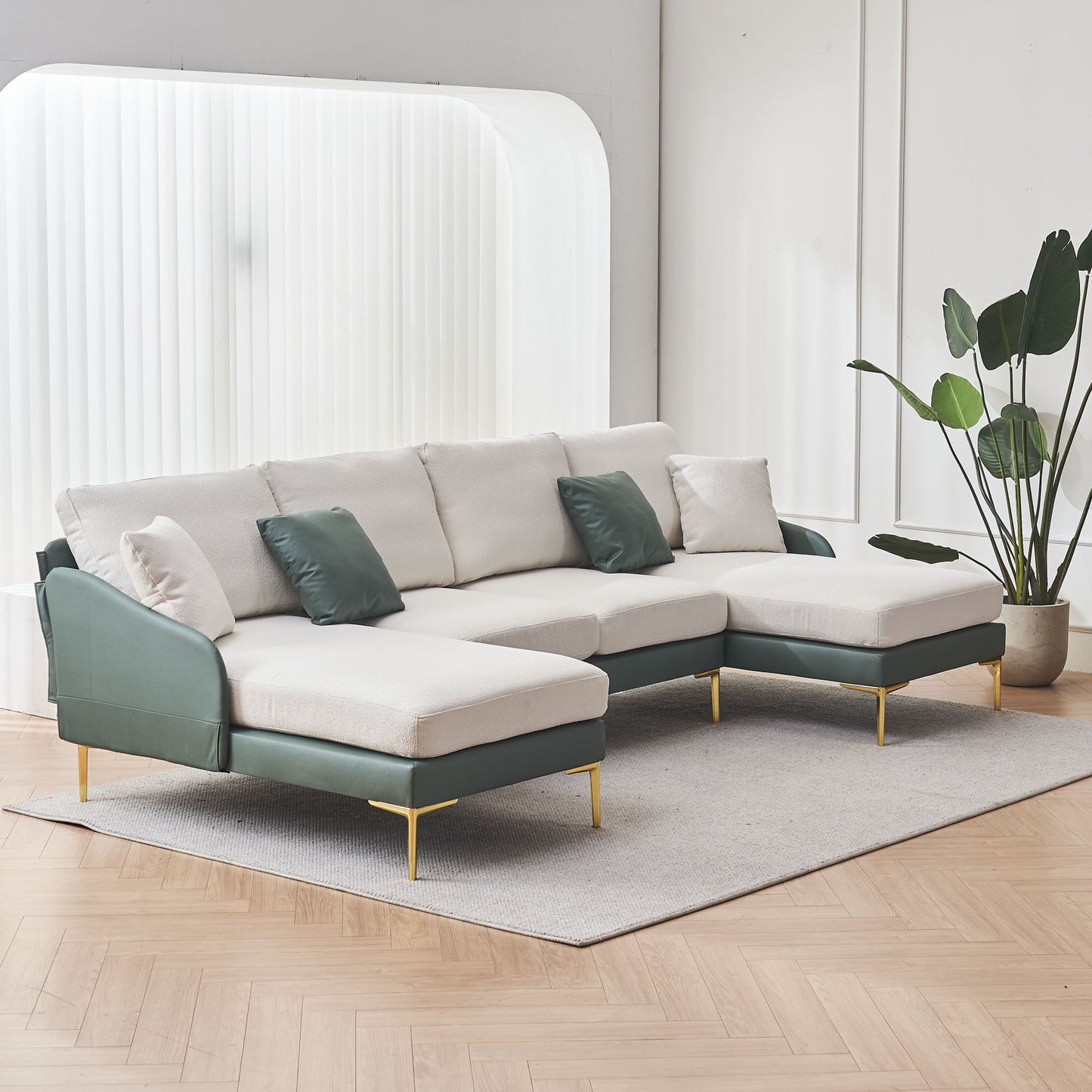 holly comfy sectional, cyan+white