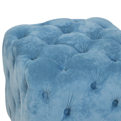 Blue Modern Velvet Upholstered Ottoman