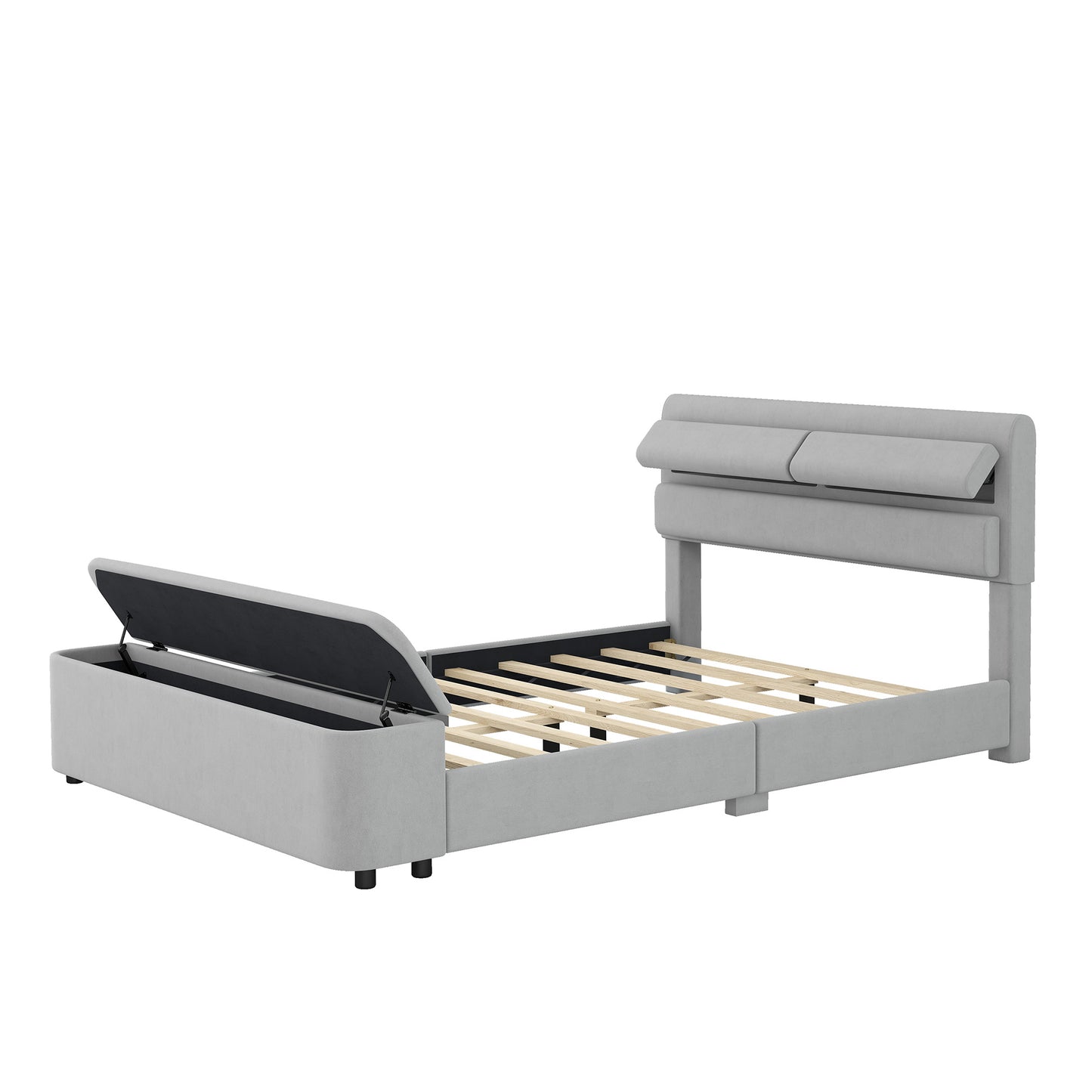 retro upholstery bed with storage headboard