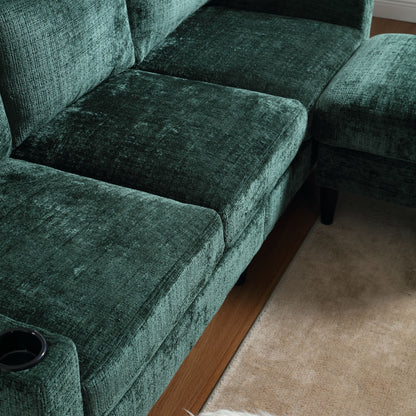 Zara Storage/ Cupholder Sectional Sofa, Green