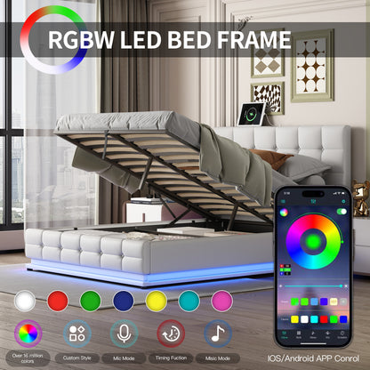 Tufted Upholstered Platform Bed with Hydraulic Storage System, LED Lights, and USB charger, Black