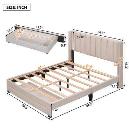 Velvet Upholstered Platform Bed with a Big Drawer