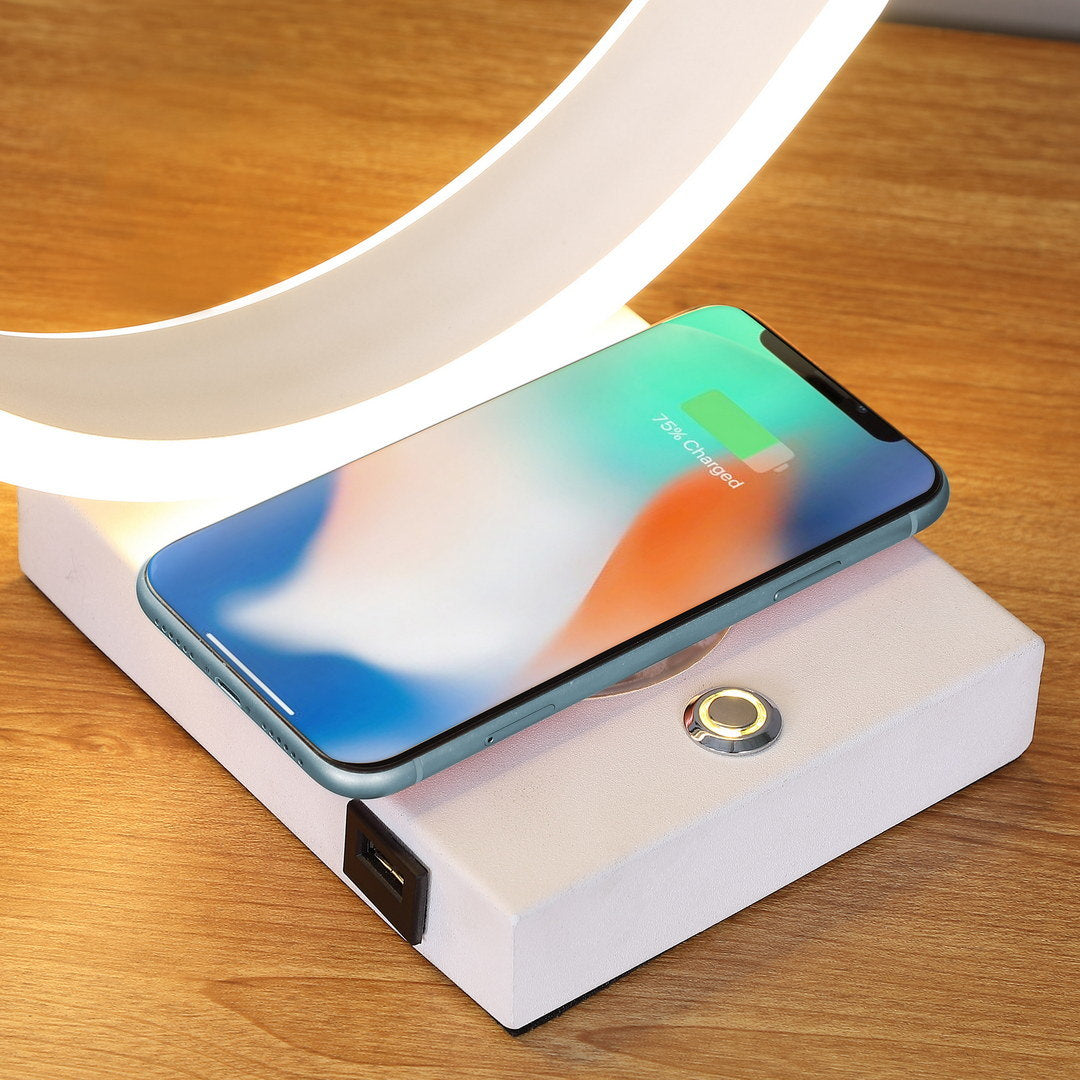 13.5" c shape led w/ usb / wireless charger port table lamp