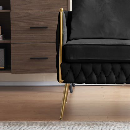 Fiona Fluffy Tufted Upholstered Sofa Set, Black Velvet