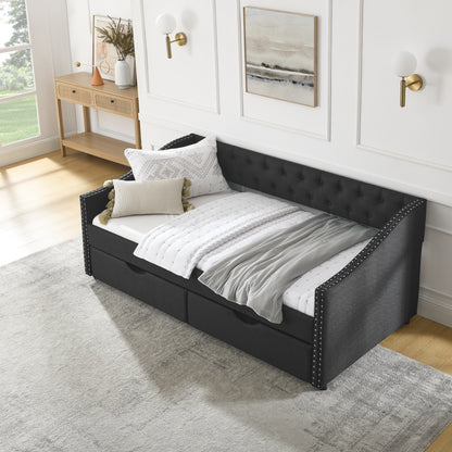 Upholstered Tufted Sofa Bed with drawers in black