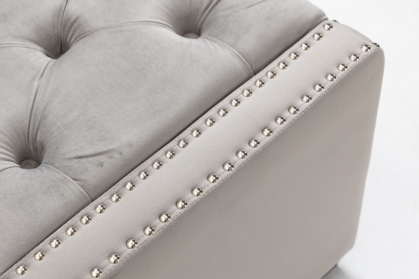 set of 3 47.5" wide upholstered storage ottoman with tufted top and solid wood legs gray