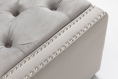 Set of 3 47.5" Wide Upholstered Storage Ottoman with Tufted Top and Solid Wood Legs Gray