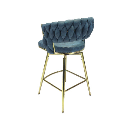 Bar Chair Suede Woven Bar Stool Set of 4, Blue
