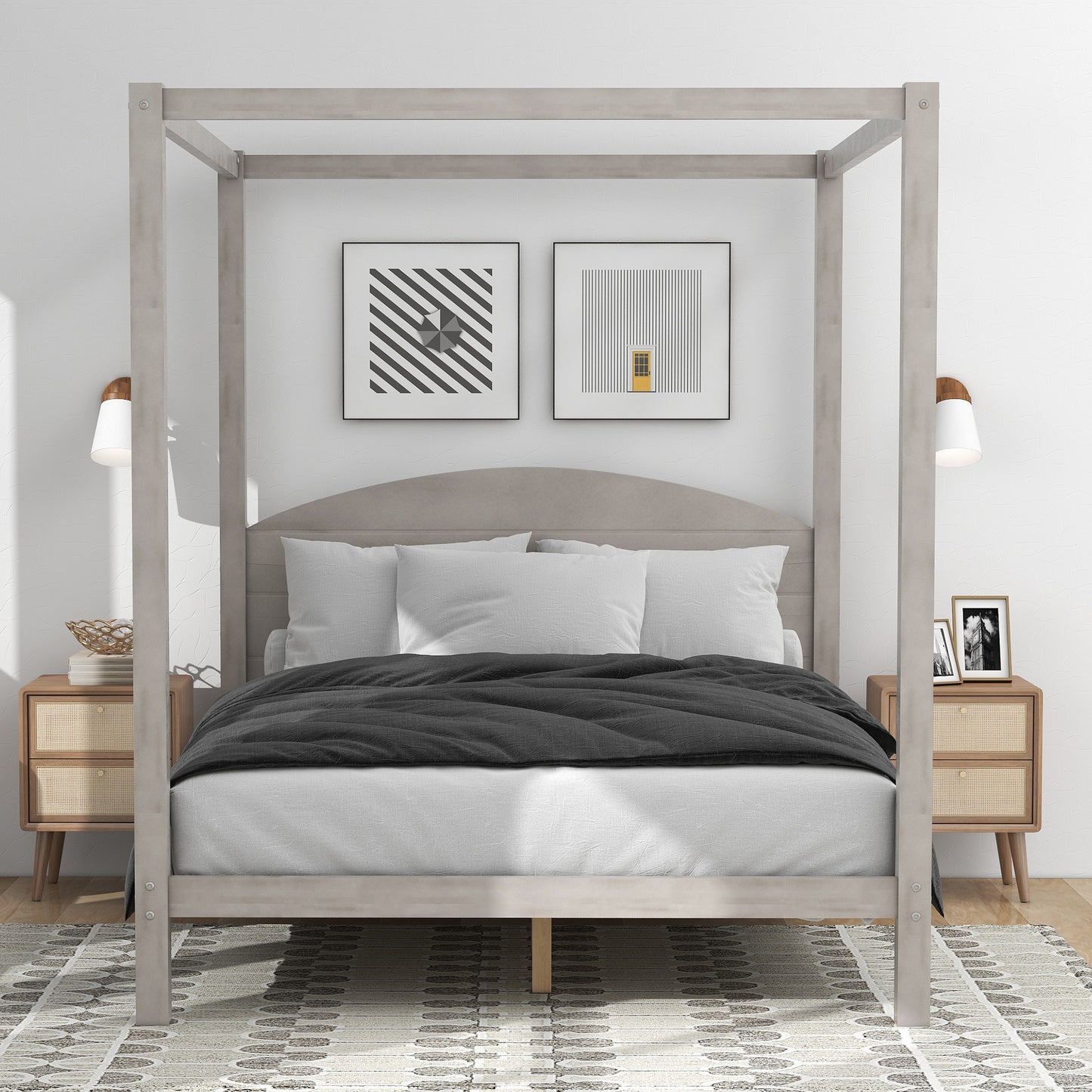 queen size canopy platform bed with headboard and support legs