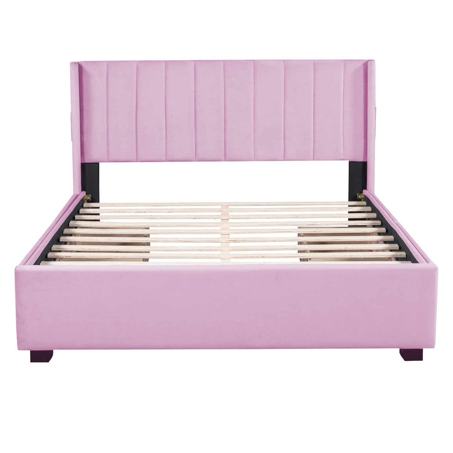 queen size upholstered bed with 4 drawers, pink