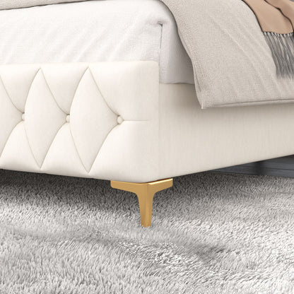 Velvet Upholstered Bed with Deep Tufted Buttons & pneumatic hydraulic function, Beige