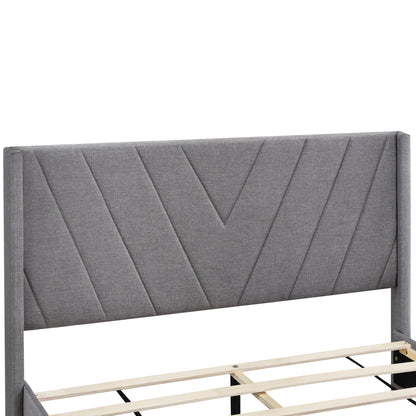 Amber Storage Bed Linen Upholstered Platform Bed with 3 Drawers (Gray)