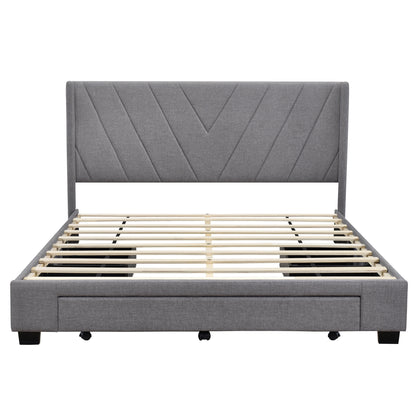 Amber Storage Bed Linen Upholstered Platform Bed with 3 Drawers (Gray)