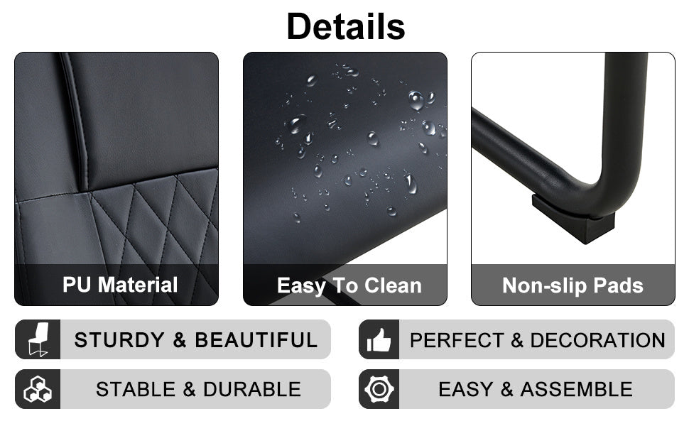 modern leather chairs set of 4, black+pu