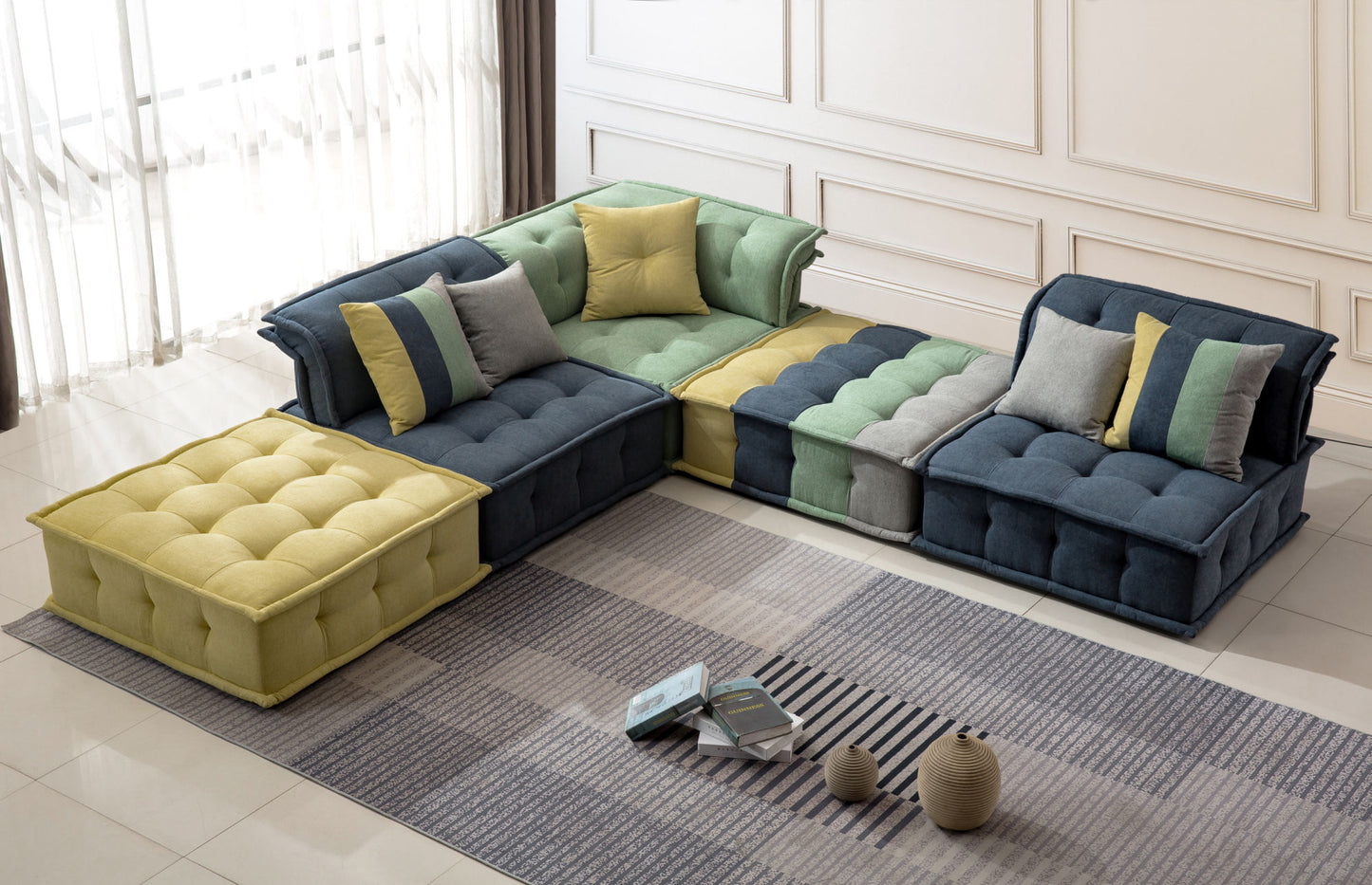 multicolor fabric modular sectional sofa