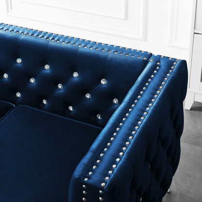 2 Piece Modern Velvet Living Room Set with 4 Pillows Included, Blue