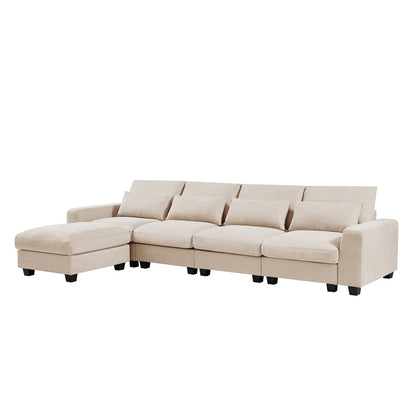 UStyle Modern Large L-Shape Feather Filled Sectional Set, Cream