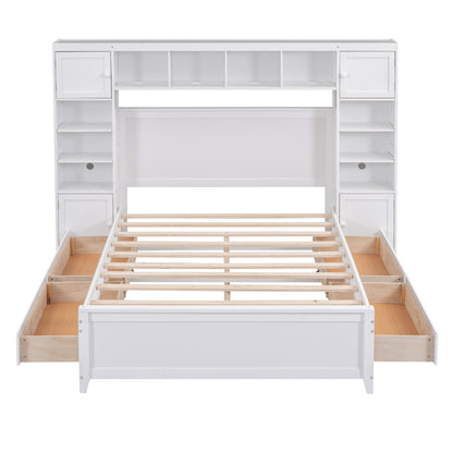 Wooden Bed With All-in-One Cabinet and Shelf