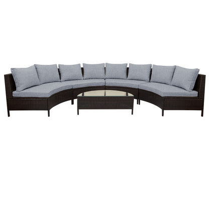 5 Pieces All-Weather Brown PE Rattan Wicker Sofa Set