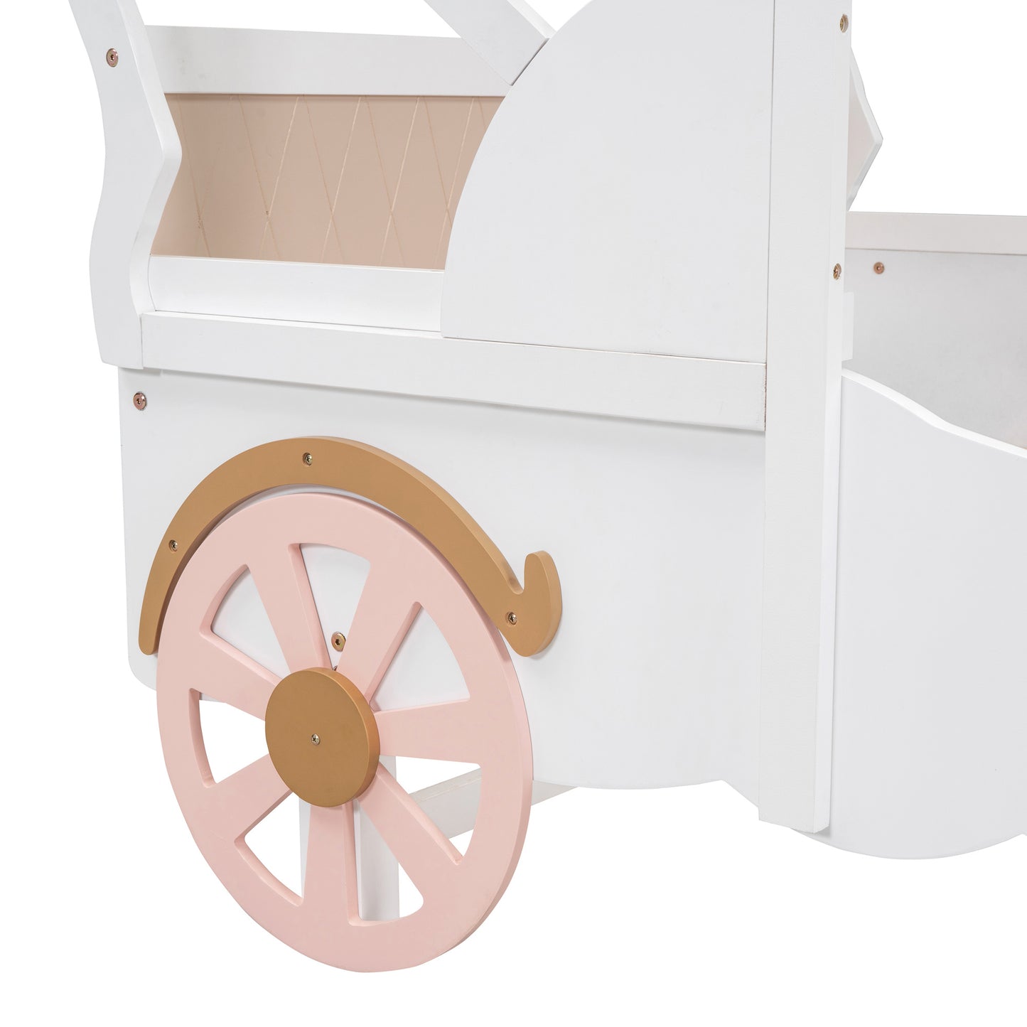 princess carriage bed with canopy, white+pink+gold