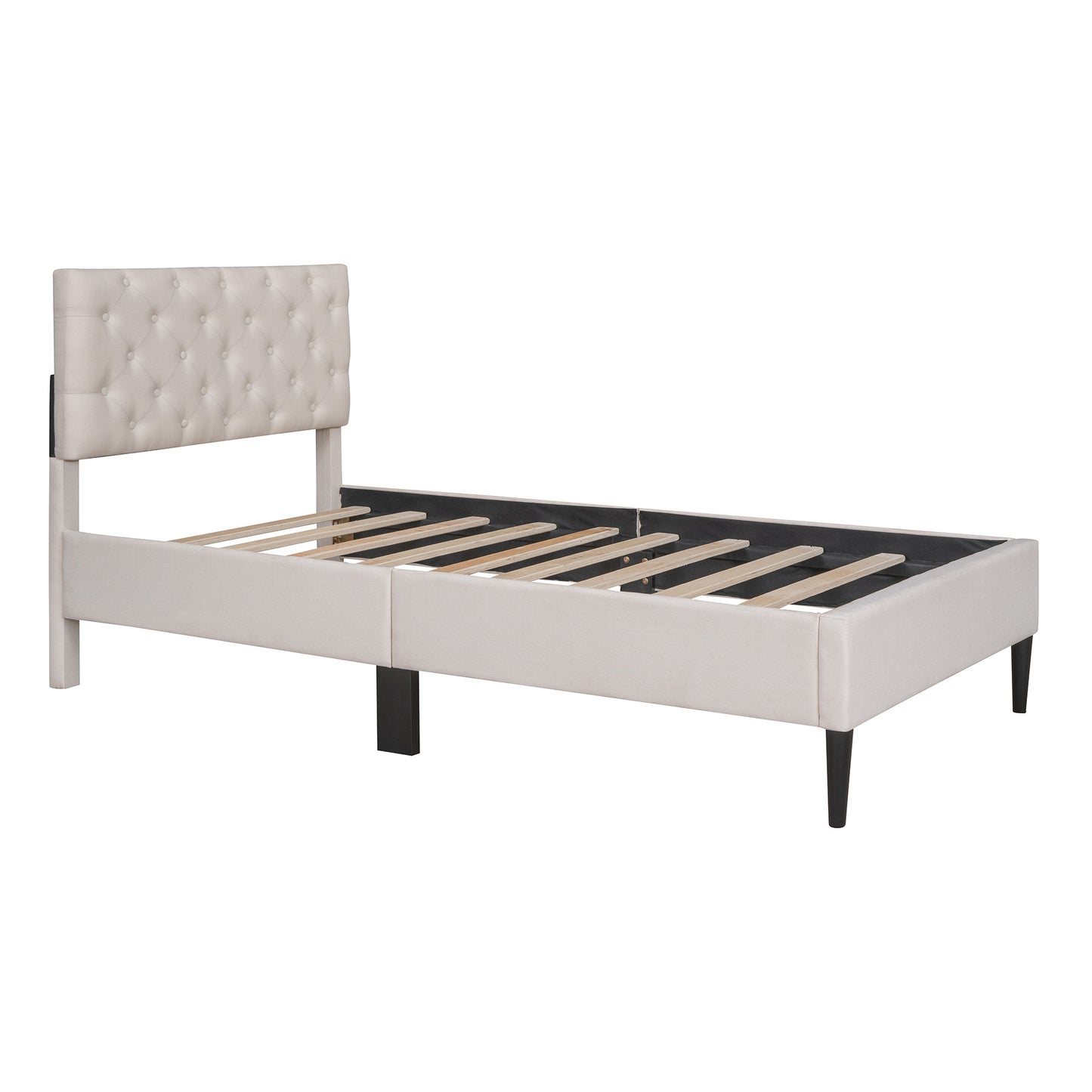 linen upholstered platform bed
