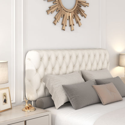 Velvet Upholstered Bed with Deep Tufted Buttons & pneumatic hydraulic function, Beige