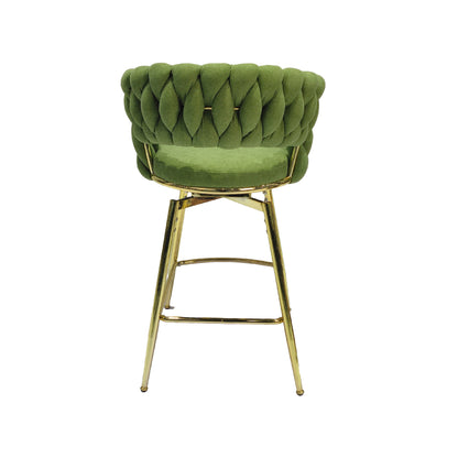Bar Chair Linen Woven Bar Stool Set of 4, Green
