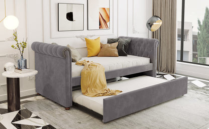Sara Upholstered Bed with Trundle, Gray