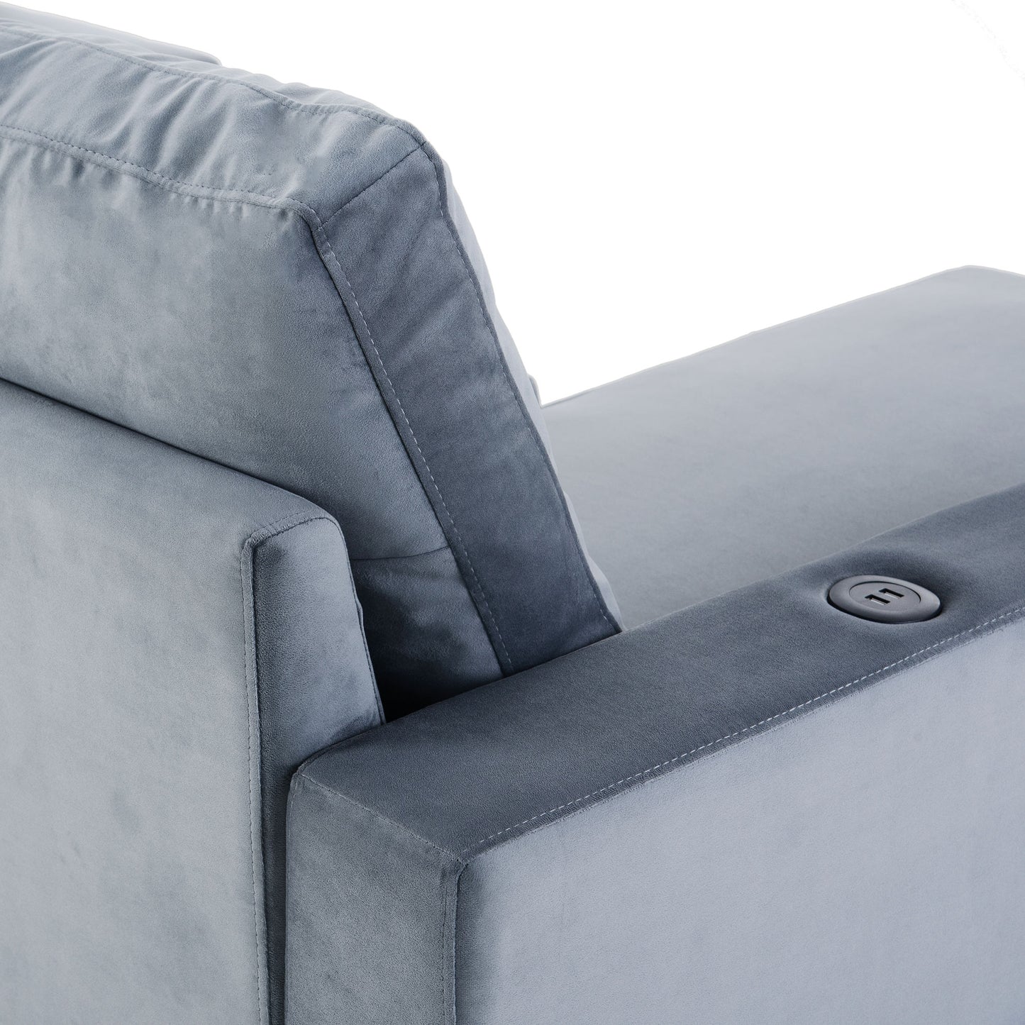 modern l shape sectional sofa with usb charging port, grey