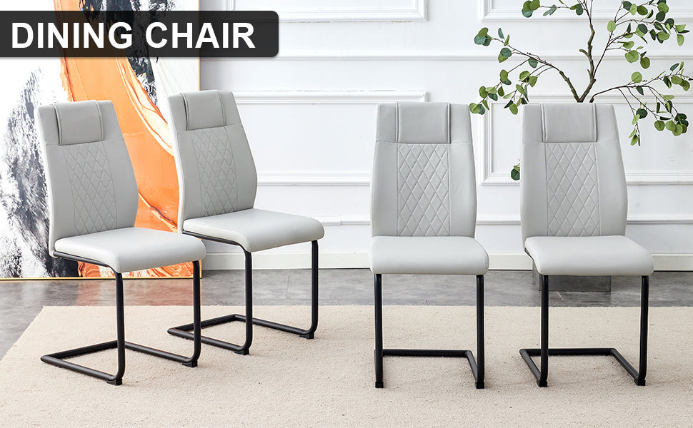 faux leather cushion chairs set of 4, light grey+pu leather