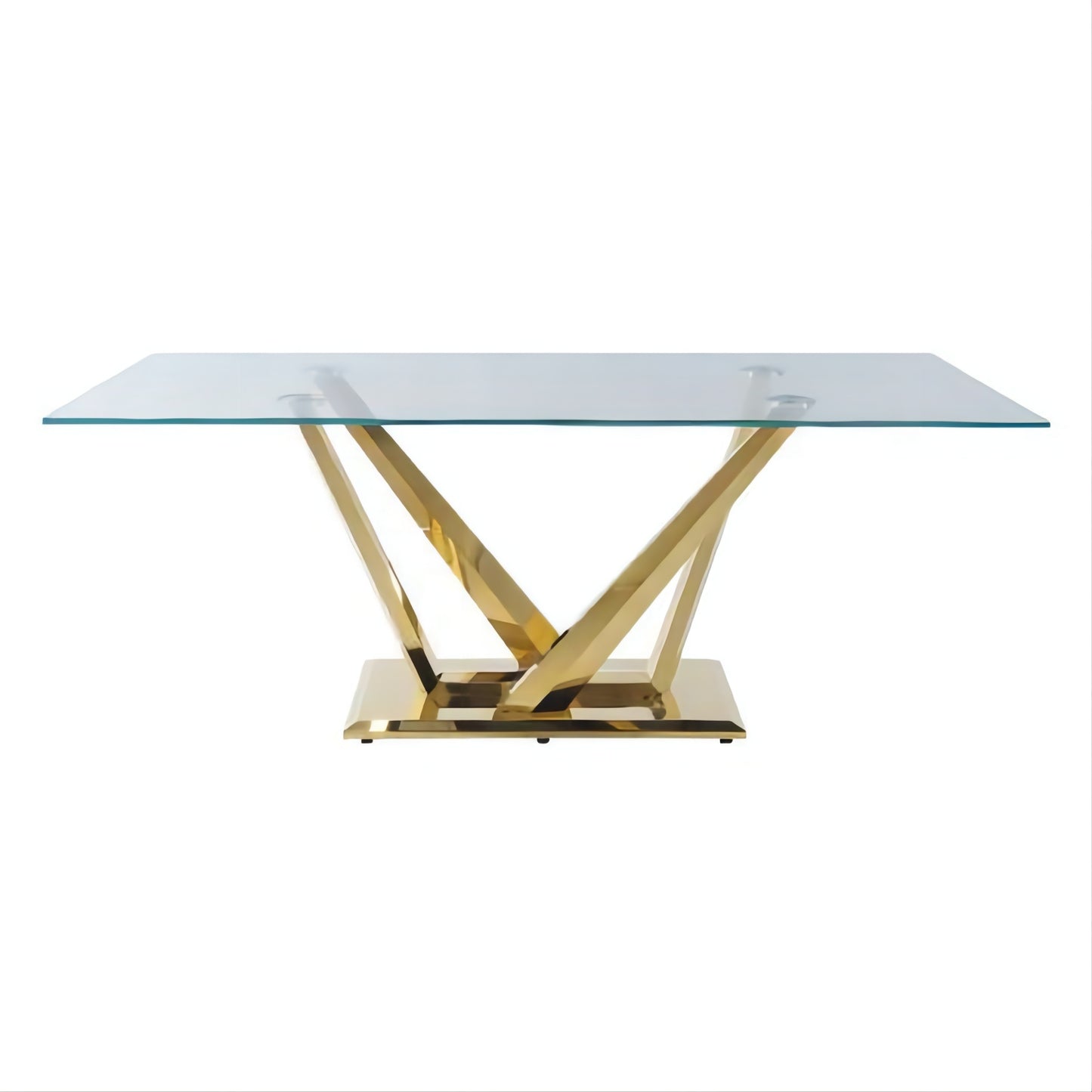 acme barnard dining table in clear glass & mirrored gold finish