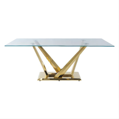 ACME Barnard Dining Table in Clear Glass & Mirrored Gold Finish