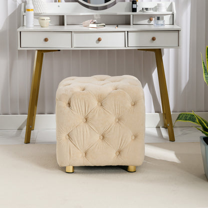 Beige Modern Velvet Upholstered Ottoman