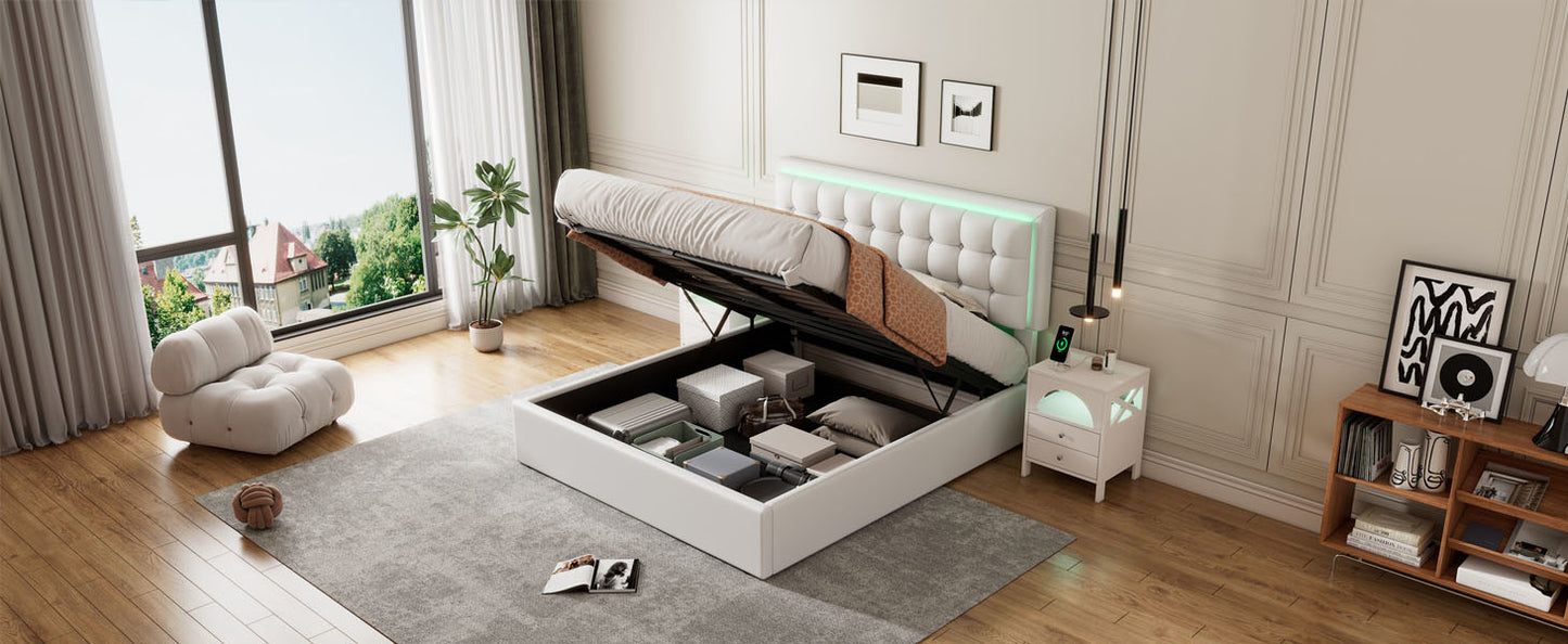 tufted upholstered platform bed with hydraulic storage system & pu storage bed with led lights