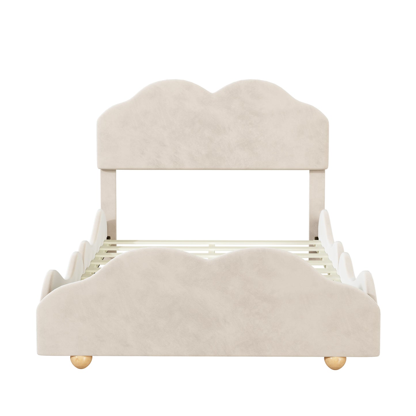upholstered bed with cloud shaped bed board, beige