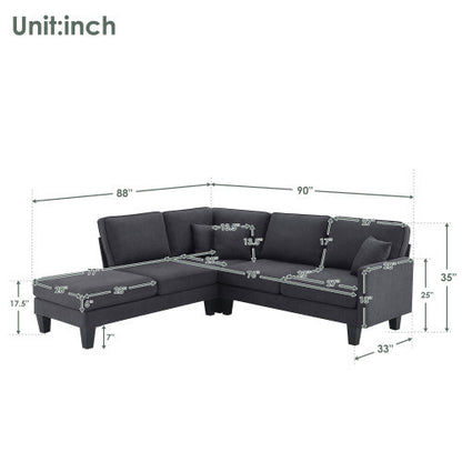 Terry 5-Seat Couch Set with Chaise with 3 Pillows