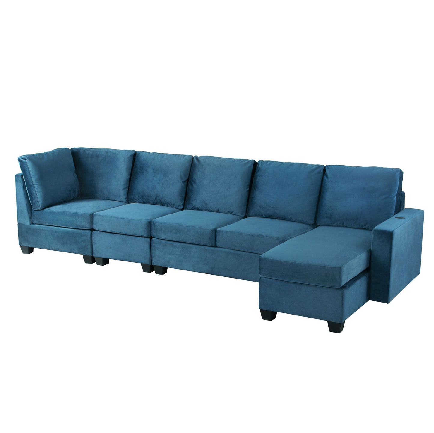 modern l shape sectional sofa with usb charging port, navy