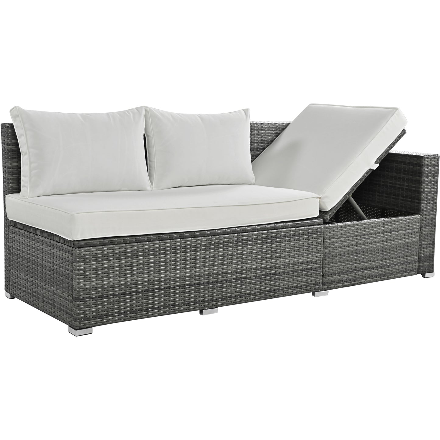 6-piece pe rattan sofa set with adjustable seat & storage box