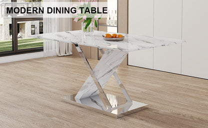 Marble Textured Glass Dining Table